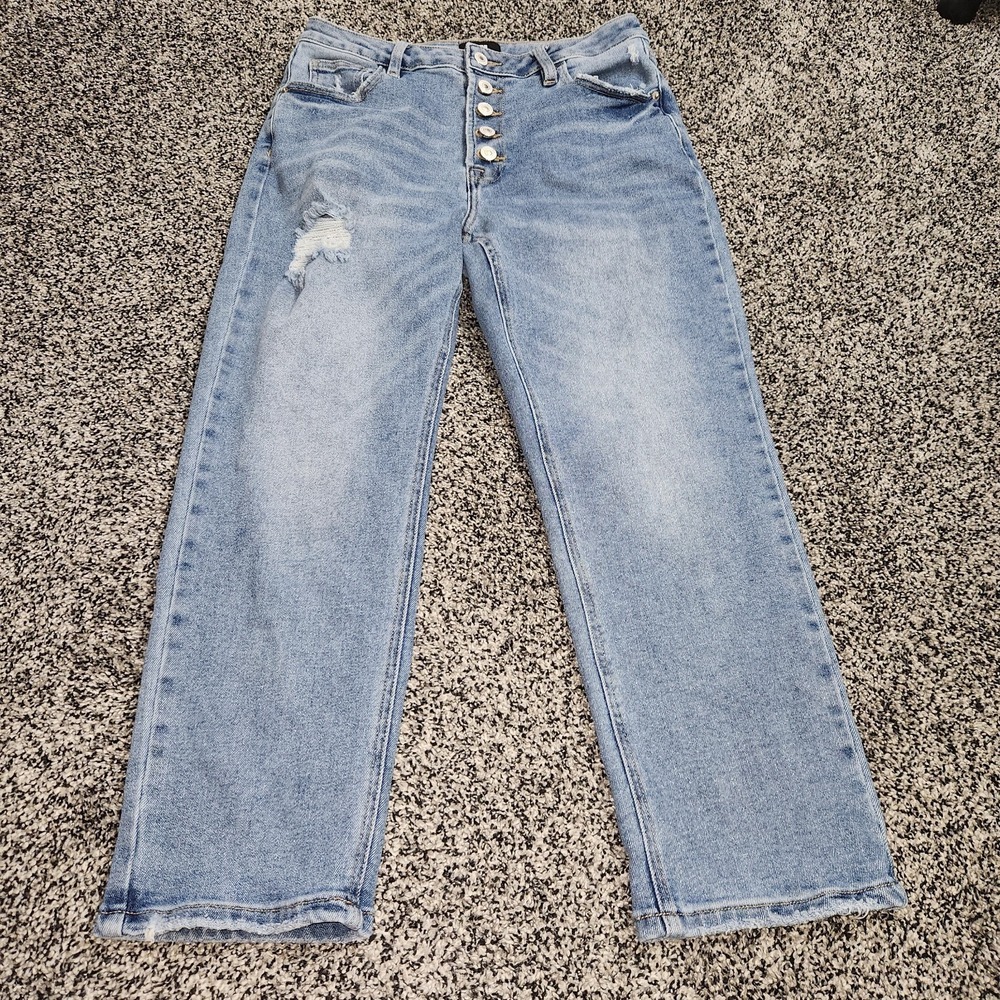 L&M Black Label Jeans Button Fly Straight Leg Destruction Lightwash Women Sz 9